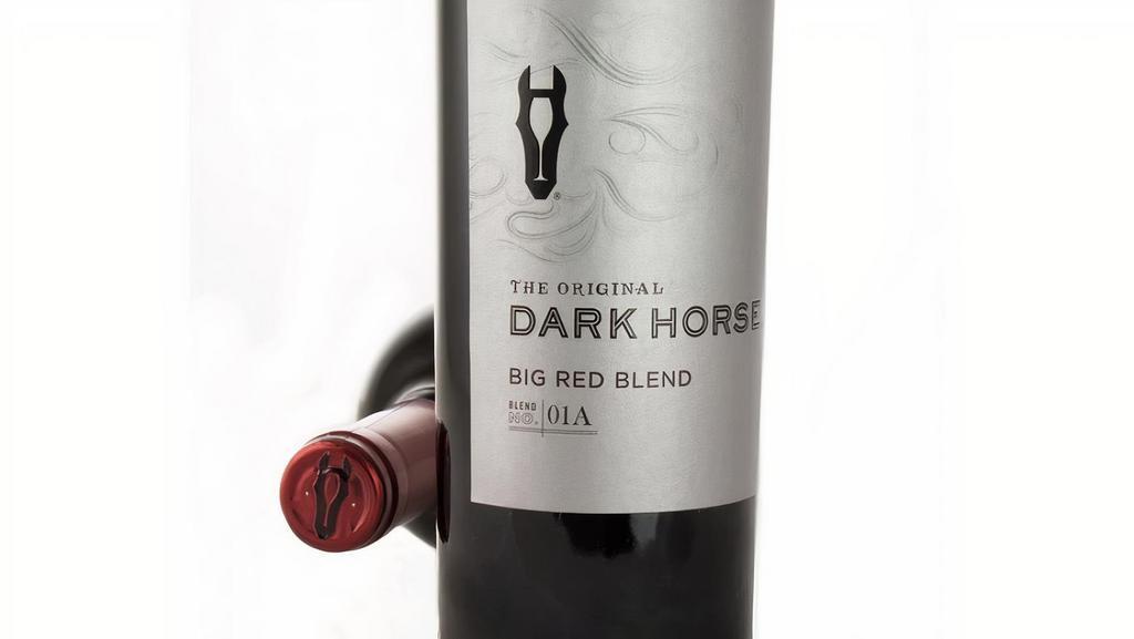 Dark Horse Big Red Blend 750 Ml. Bottle · Sonoma County, CA, US. ABV 13.5%. Dark Horse Big Red Blend Red Wine is a bold, dark wine made from a blend of premium winemaking grapes from California, Argentina, Chile and Spain. Showcasing notes of blueberry, raspberry, plum and black currant, this red wine is rounded out with caramel, mocha and brown spice notes. This full bodied red wine has smooth acidity and a long finish. The versatile red blend wine is perfect for pairing with cheese or serving at backyard BBQs. Consume this dark ble...