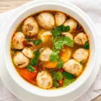 Tom Yum Shrimp Soup - Large · Spicy and sour lemon grass soup with shrimp, mushrooms and tomatoes. Hot and spicy.