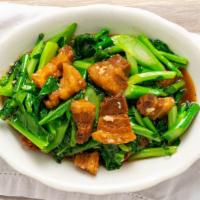 Crispy Pork With Chinese Broccoli · Crispy pork-stir-fried with Chinese broccoli and garlic chili sauce.