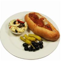Meatball Submarine · Housemade meatballs with meat sauce. Choice of pasta salad or roasted rosemary potatoes and ...