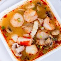 Seafood Soup · Hot and spicy. Shrimp, fish, mussel, crab, squid, mushroom