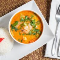 Tom Kha Vegetable/Tofu(Coconut Soup) · Spicy and sour coconut soup with straw mushroom, kaffir lime leaves, lemongrass, galangal an...