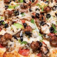 Large /14In) Combo · Italian dry salami and sausage, pepperoni, ground beef, fresh mushrooms, green bell peppers,...