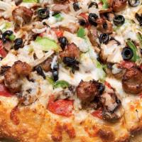  Medium /12In)/Combo   · Italian dry salami and sausage, pepperoni, ground beef, fresh mushrooms, green bell peppers,...