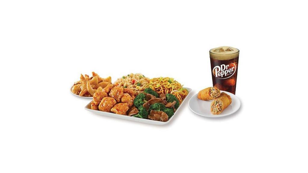 Bigger Plate Meal · Any 1 Side, 3 Entrees, 1 Appetizer, & Medium Fountain Drink