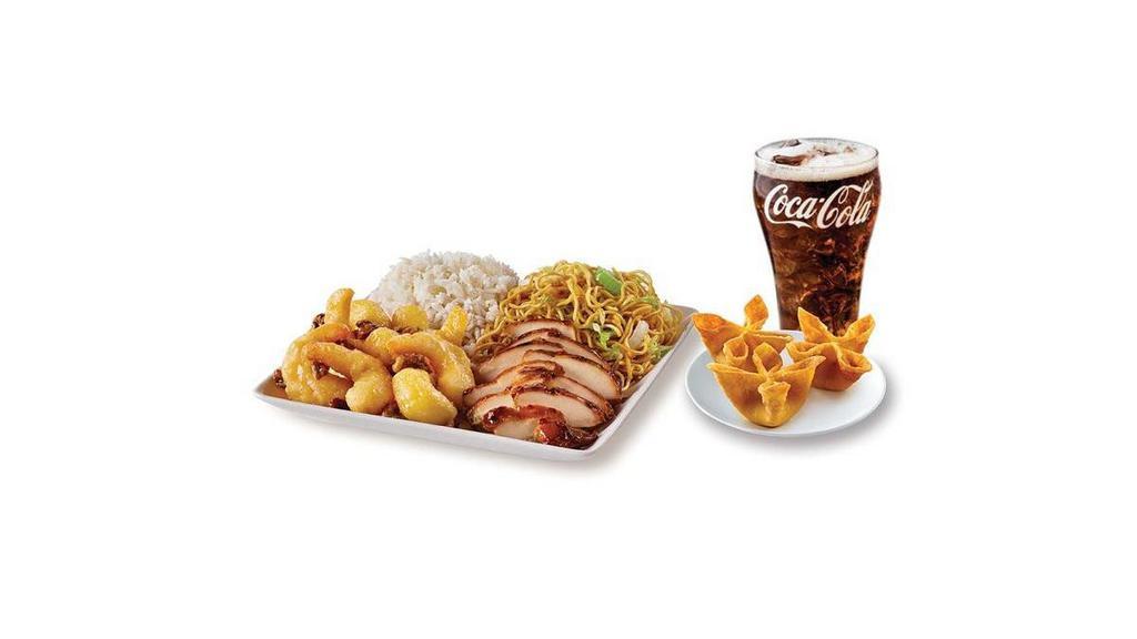 Plate Meal · Any 1 Side, 2 Entrees, 1 Appetizer, & Medium Fountain Drink