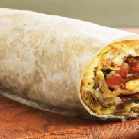 Breakfast Burrito · 3 cage-free eggs, American cheese, crispy hash browns, house-made salsa, and your choice of ...