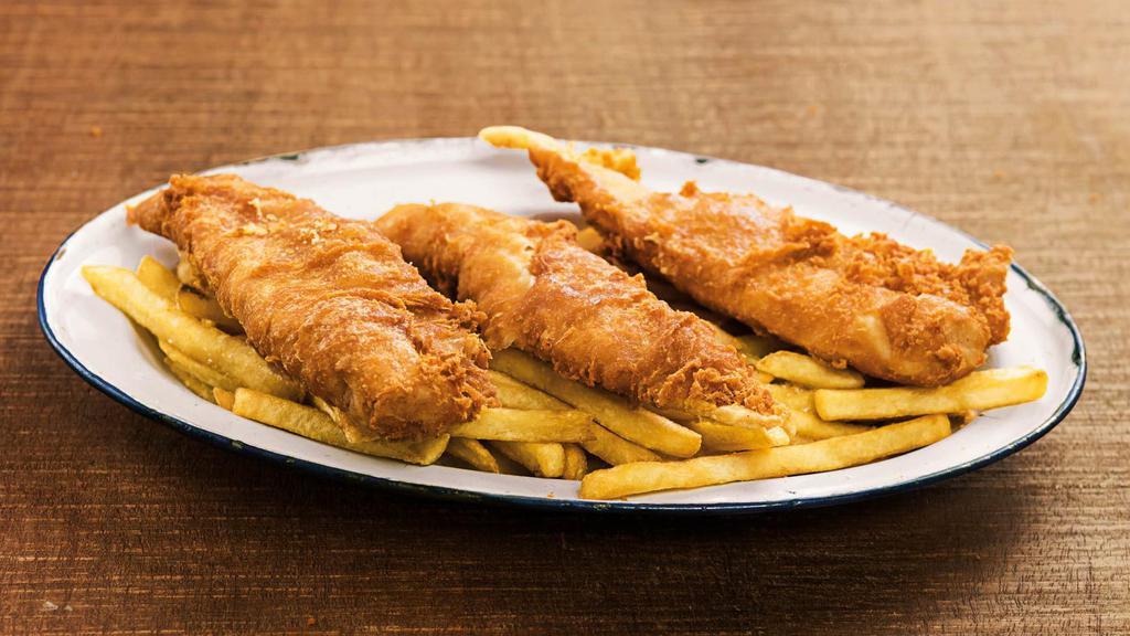 3 Pc Fish & Fries · 3 hand-battered North Pacific pollock fillets, cooked crispy on the outside and flaky on the inside, and served on a bed of our Always Crispy Fries®.