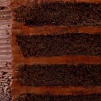 Chocolate Fudge Cake Slice · Layers of decadent chocolate cake filled and iced with chocolate fudge frosting and topped w...