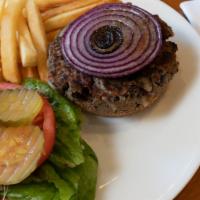 Black Bean Burger · Homemade patty made with black beans, onions, bell peppers served on organic or non-GMO whol...