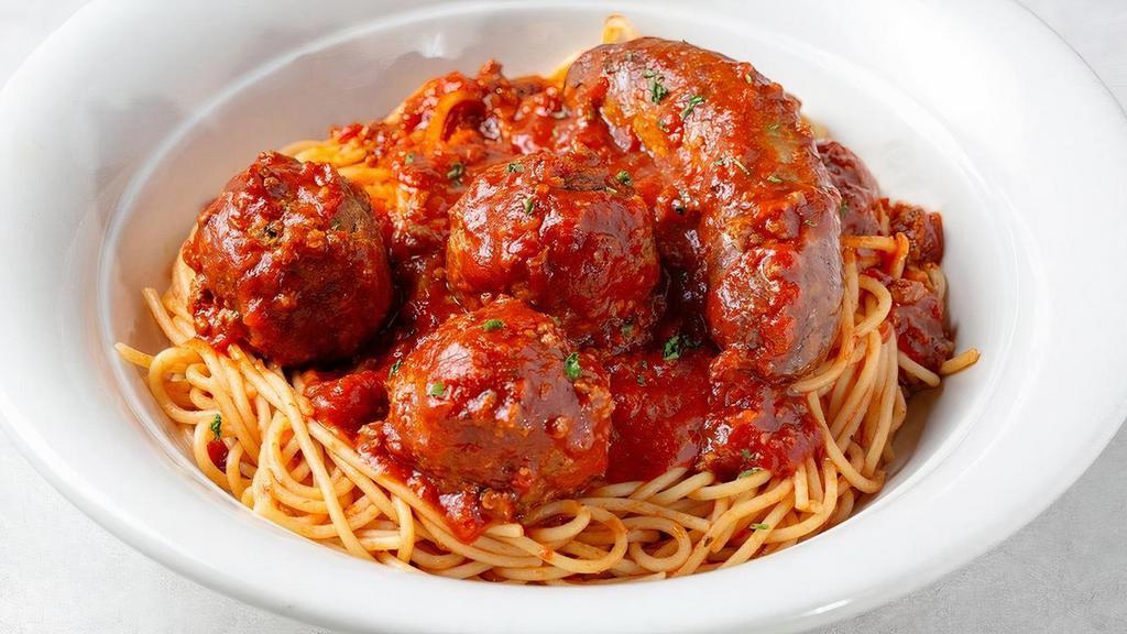 Mama'S Spaghetti Feast · Served with handmade meatballs, Italian sausage and meat sauce.