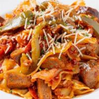 Five Meat Tuscan Pasta  · Bowtie pasta, meat sauce, Italian sausage, bacon, ham, pepperoni, freshly sautéed onions and...