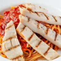 Grilled Chicken · Grilled chicken with spaghetti & tomato sauce (360 Cal.) or Fresh Vegetables (320 Cal.).