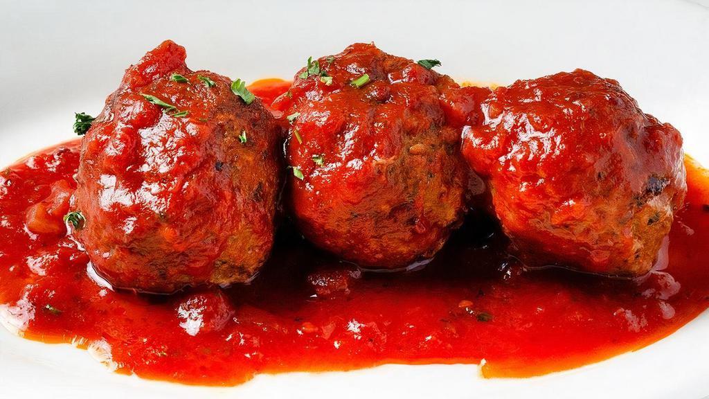 Add Meatballs · Three of our handmade meatballs. Beef and pork combined with our special seasoning blend and slow cooked in our signature tomato sauce.