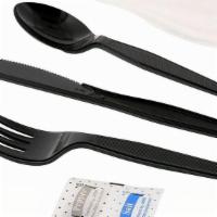 Utensil Set · Includes fork, knife, spoon and napkin. Please note we limit 1 utensil set per entrée.