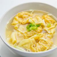 Wonton Soup · Chicken and shrimp stuffed wontons with rich chicken broth.
