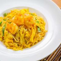 Pad Thai · Hot and spicy. Thai glass noodles with chicken, shrimp, bean sprouts, onions, eggs, ground p...