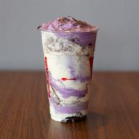 Ube Milkshake · Blended Ube (Asian Purple Yam) Milkshake surrounded in our Camo Brûlée.