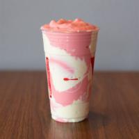 Strawberry Cheesecake · Freshly blended Strawberry Smoothie surrounded in our Camo Brûlée.