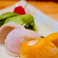 Mochi Ice Cream · 3 mochi ice cream
1 - mango
1-strawberry
1- green tea