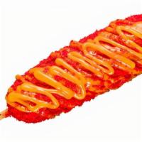 Spicy Dog · Combination of Two Hands spicy sauce and hot Cheetos powder.