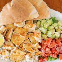 Lemon Chicken Plate · 8 oz. grilled marinated chicken breast with our special sauce, pita bread, salad, and rice.