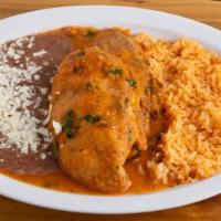 Chile Relleno Lunch · Anaheim pepper stuffed with cheese and fried.