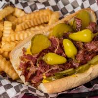 Pastrami Sandwich  · Hot pastrami in toasted hoagie bread with mustard and pickles