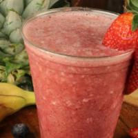 Berry Lite (24Oz) · Apple juice, fresh banana, strawberries, pineapple, blueberries. 189 calories.