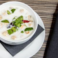 Tom Kha · Gluten free. A creamy coconut based soup with mushrooms and your choice of chicken breast or...