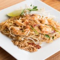 Pad Thai · Gluten Free.  Stir-fried thin rice noodle in traditional pad thai sauce with bean sprouts,  ...