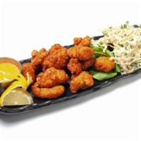 Chicken Kara-Age (Fried Chicken Bites) · Deep fried black chicken meat cut into a bite size served with cabbage salad, spicy mayo and...