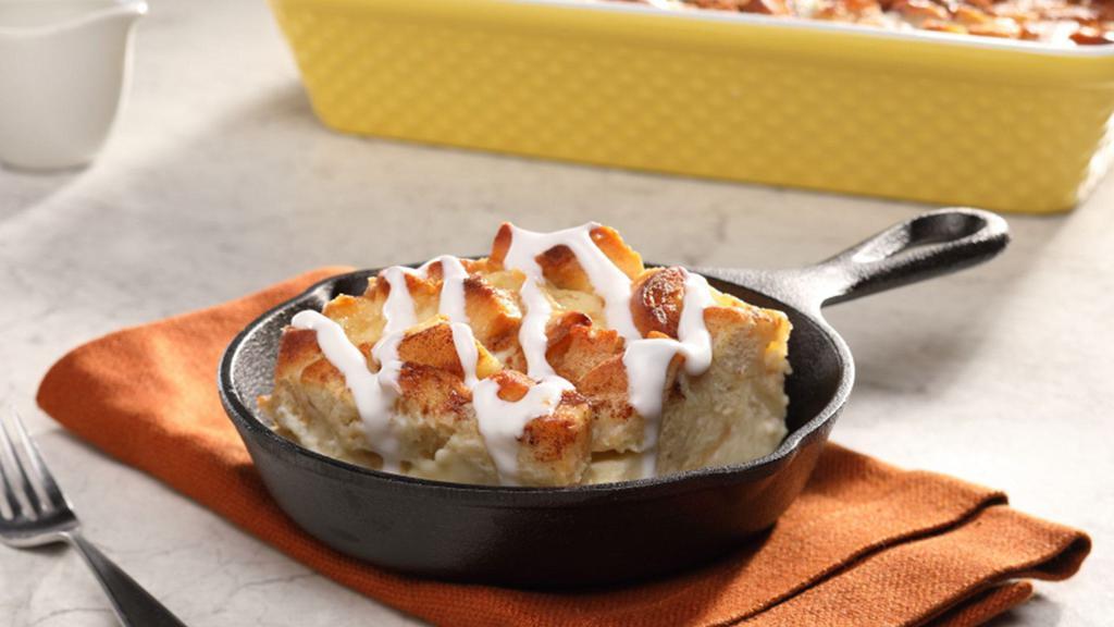 Skillet Bread Pudding · Our take on traditional bread pudding.