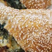 Spinach And Feta Boreka · 1 order is for one triangle only.
Fresh made in house daily-
Imported feta cheese
Spinach 
P...