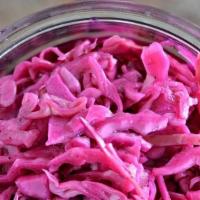 1/2 Pint Purple Cabbage · Made in house & PIckled with red wine vinegar, spices and oil.