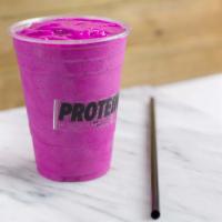 Sandy Cheeks · Apple juice, organic pitaya, pineapple, banana, organic agave.