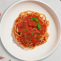 Spaghetti Marinara · Fresh spaghetti served with a red sauce and your choice of toppings.