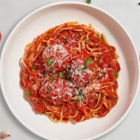 Spaghetti & Meatballs · Fresh spaghetti and homemade ground beef meatballs served with rossa (red) sauce, red pepper...