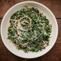 Lrg Kale Salad · Raisins, Almonds, Red Onion, Parmesan