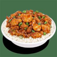 Firecracker Chicken · Crispy chicken tossed in a sweet and spicy Firecracker sauce, topped with scallions.
