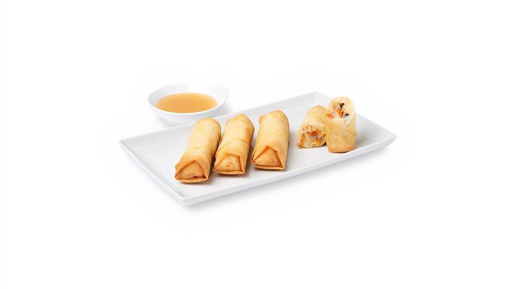 Vegetable Spring Rolls · Crispy wrap filled with cabbage, green onions, noodles, mushrooms and carrots