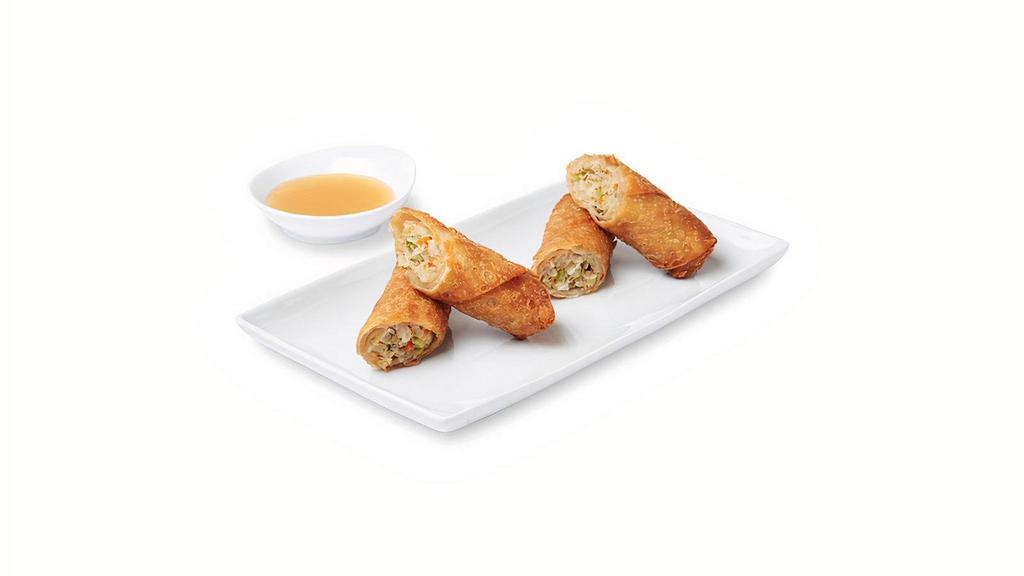 Chicken Egg Roll · Delicious crispy egg rolls filled with chicken, carrots, green onions, cabbage and noodles.