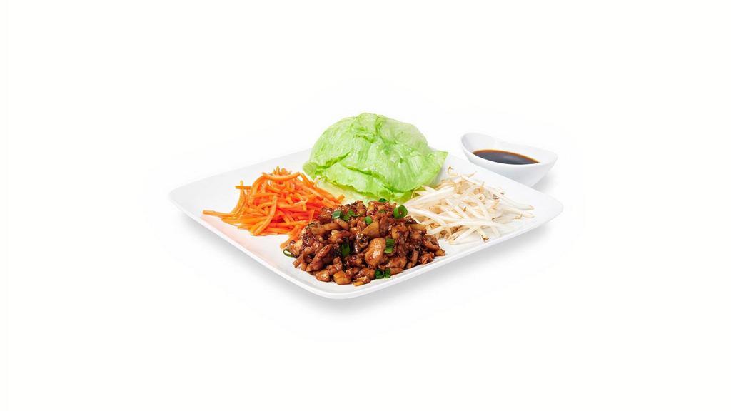 Asian Lettuce Wraps · Crisp lettuce with minced chicken, mushroom, water chestnuts and green onions. Garnish with shredded carrots and bean sprouts.. (2)  230cal