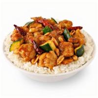 Kung Pao Chicken · Spicy - A blazing sauce with seared chilies, peanuts, water chestnuts, zucchini and dry chil...