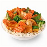 Garlic Chicken · White chicken with freshly wok'd garlic, zucchini, carrots, broccoli, mushrooms, water chest...