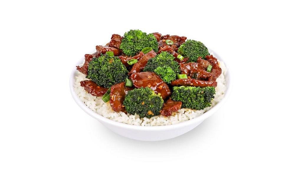Beef & Broccoli · Gluten Free - Grass-fed wok seared steak, garlic, ginger, scallions and broccoli. Tossed in a rich and sweet soy sauce.