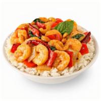Thai Basil Cashew Shrimp · With white onions, red bell peppers, fresh basil & chili peppers wok’d in our savory sweet &...