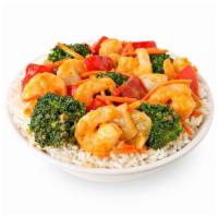 Thai Coconut Curry Shrimp · Spicy - Fresh red peppers, carrots, white onions and broccoli in our creamy Thai coconut cur...