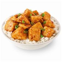 Firecracker Tofu · Spicy - Starts sweet, finishes with a spicy kick, garnished with green onions.