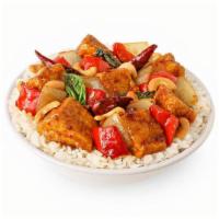 New! Thai Basil Cashew Tofu · NEW! With white onions, red bell peppers, fresh basil & chili peppers wok’d in our savory sw...